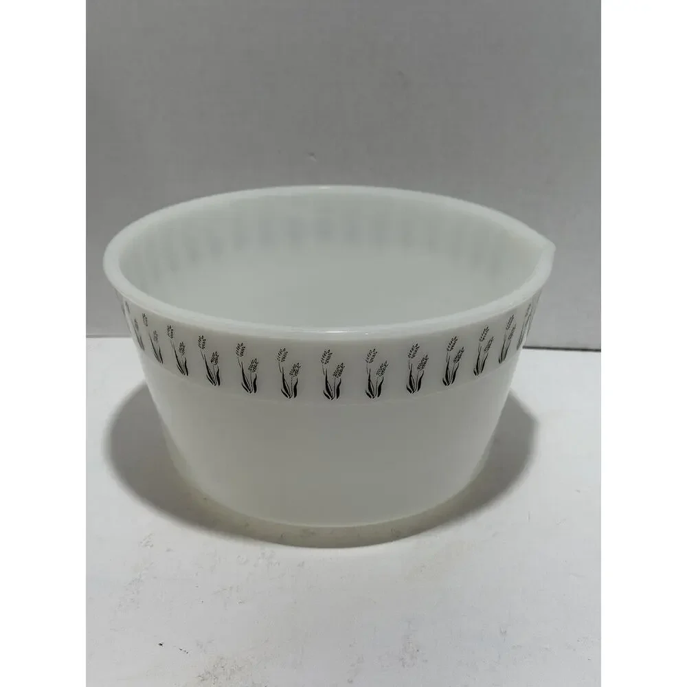 Milk Glass White Mixing Bowl Pour Black Wheat Design Fit Hamilton Beach VTG Rare